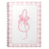 Coquette Pink Treble Clef Bow Gingham Patroon Notitieboek (Voorkant)