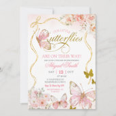 Coquette Pink Twin Butterflies Baby Shower Kaart (Voorkant)