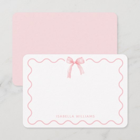 Coquette Pink Watercolor Bow Personalized Note Notitiekaartje (Voorkant / Achterkant)