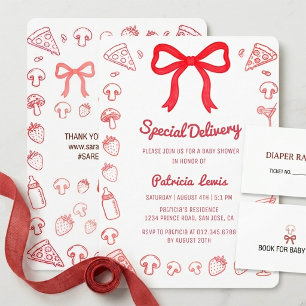Coquette Pizza Special Delivery Baby Shower Kaart