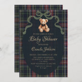 Coquette Plaid Teddy Bear Baby Shower Invitation Kaart (Voorkant / Achterkant)