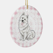 Coquette Pomeranian Dog Pink Gingham Bows Keramisch Ornament (Rechts)
