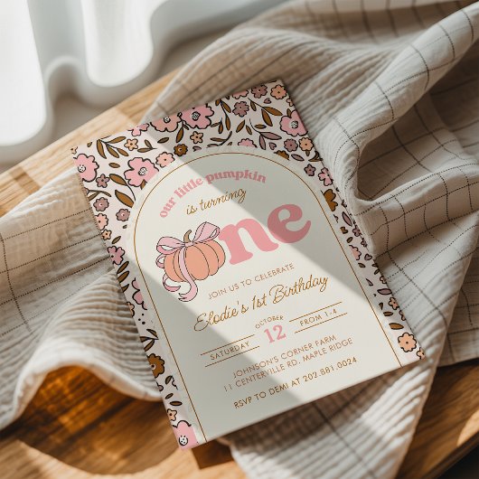 Coquette Pompoen Herfst Bloemen 1e Verjaardag Kaart