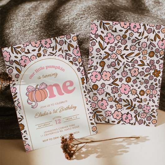 Coquette Pompoen Herfst Bloemen 1e Verjaardag Kaart