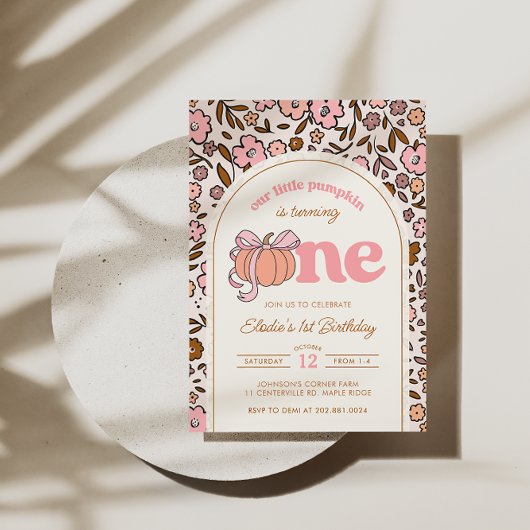 Coquette Pompoen Herfst Bloemen 1e Verjaardag Kaart