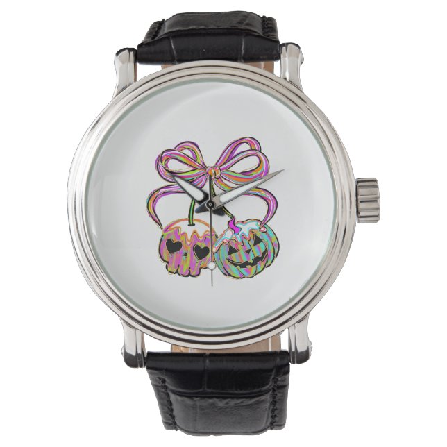 Coquette Pompoen Kersen Halloween Horloge (Voorkant)