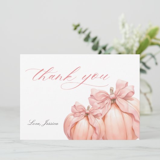 Coquette Pompoen Roze Bow Baby shower Dank u ca Bedankkaart (Staand voorkant)