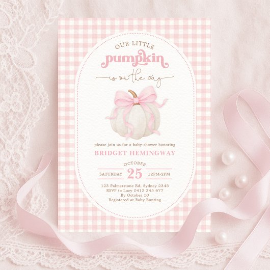 Coquette Pompoen Roze Bow Gingham Meisje Baby show Kaart