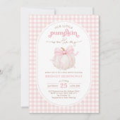Coquette Pompoen Roze Bow Gingham Meisje Baby show Kaart (Voorkant)