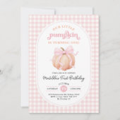 Coquette Pompoen Roze Bow Girl 1e Verjaardag Party Kaart (Voorkant)