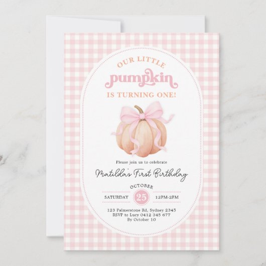 Coquette Pompoen Roze Bow Girl 1e Verjaardag Party Kaart (Voorkant)