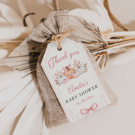 Coquette Pompoen Roze Strik Baby Shower Cadeaulabel