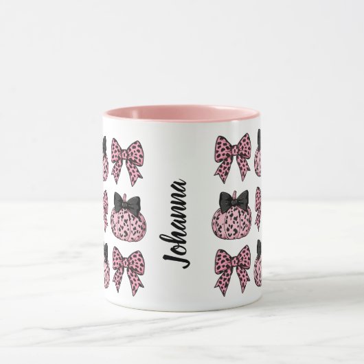Coquette Pompoenen en bogen roze gepersonaliseerd Mok (Midden)