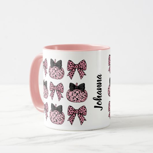 Coquette Pompoenen en bogen roze gepersonaliseerd Mok (Voorkant links)