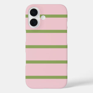 Coquette Preppy Chic Pastel Groen En Roze Strepen iPhone 16 Hoesje