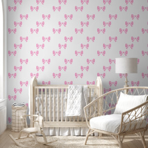 Coquette Preppy Roze Bow Baby Meisje Kinder Behang