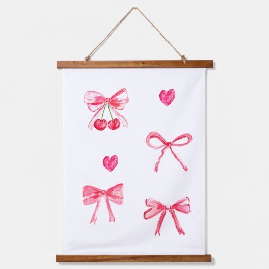 Coquette Preppy Roze Bow Baby Meisje Kinder Waterv Hangend Wandkleed (Voorkant)