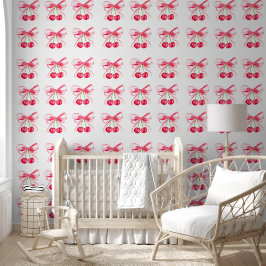 Coquette Preppy Roze Bow Kersen Baby Meisje Kinder Behang