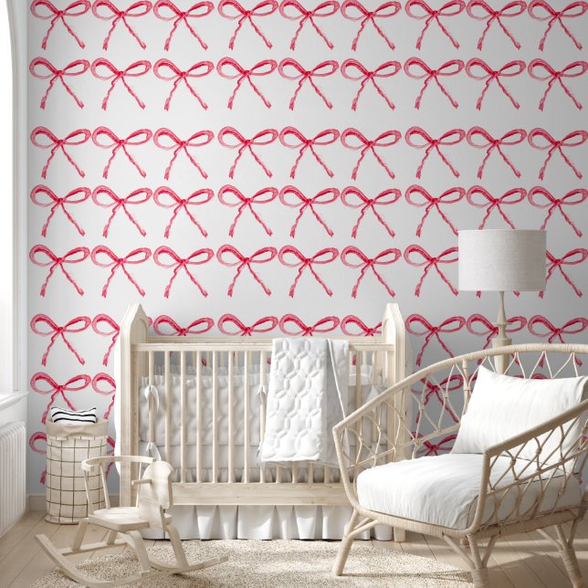 Coquette Preppy Roze Bow Kersen Baby Meisje Kinder Behang (Kinderen)