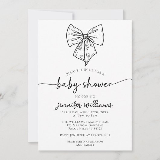 Coquette Preppy Schattige Bow Baby Meisje Douche Kaart (Voorkant)