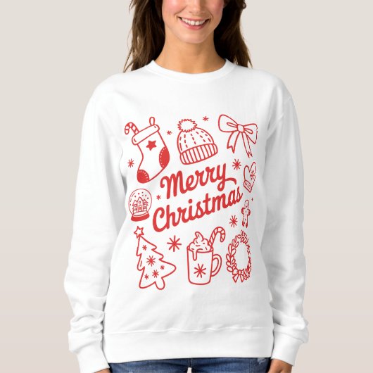 Coquette Prettig Kerst Doodles Boom Boog Trui (Voorkant)
