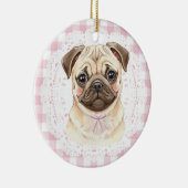 Coquette Pug Dog Pink Gingham Bows Keramisch Ornament (Rechts)