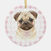Coquette Pug Dog Pink Gingham Bows Keramisch Ornament (Voorkant)
