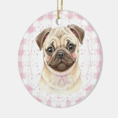 Coquette Pug Dog Pink Gingham Bows Keramisch Ornament (Links)