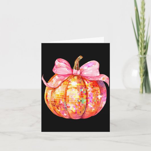Coquette Pumpkin Bow Disco Ball Cute Girly Hallowe Kaart (Voorkant)