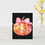 Coquette Pumpkin Bow Disco Ball Cute Girly Hallowe Kaart (Gele Bloem)