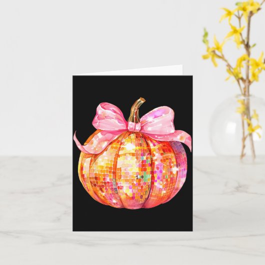 Coquette Pumpkin Bow Disco Ball Cute Girly Hallowe Kaart (Gele Bloem)