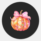 Coquette Pumpkin Bow Disco Ball Cute Girly Hallowe Ronde Sticker (Voorkant)