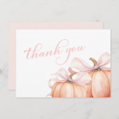 Coquette Pumpkin Pink Bow Baby Shower Bedankkaart (Voorkant / Achterkant)