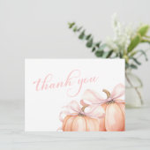 Coquette Pumpkin Pink Bow Baby Shower Bedankkaart (Staand voorkant)