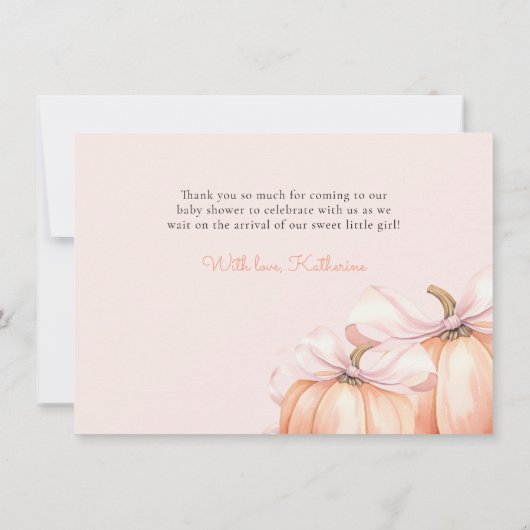 Coquette Pumpkin Pink Bow Baby Shower Bedankkaart (Achterkant)