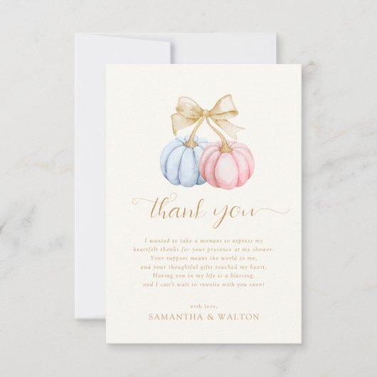 Coquette Pumpkins Gender Reveal Bedankkaart (Voorkant)