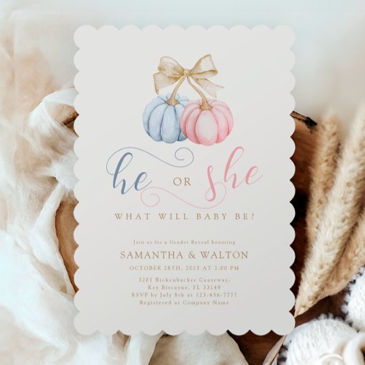 Coquette Pumpkins Gender Reveal Party Kaart