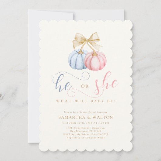 Coquette Pumpkins Gender Reveal Party Kaart (Voorkant)