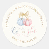 Coquette Pumpkins Gender Reveal Party Ronde Sticker (Voorkant)