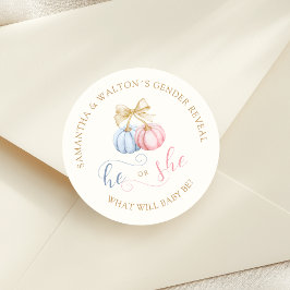 Coquette Pumpkins Gender Reveal Party Ronde Sticker