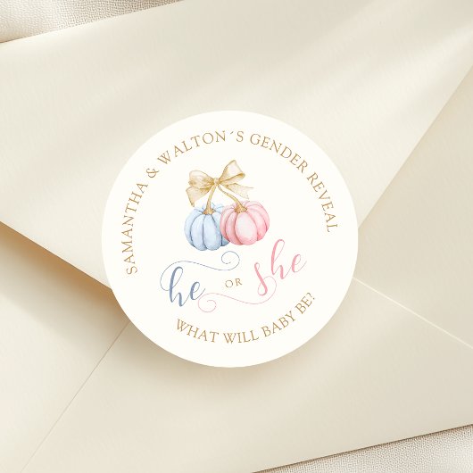 Coquette Pumpkins Gender Reveal Party Ronde Sticker