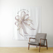 Coquette purple bow baby shower Backdrop Wandkleed (In situ)