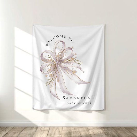 Coquette purple bow baby shower Backdrop Wandkleed