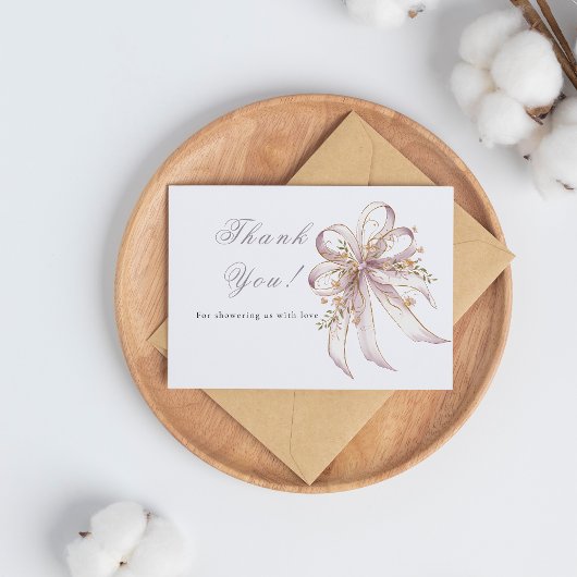 Coquette purple bow baby shower  bedankkaart