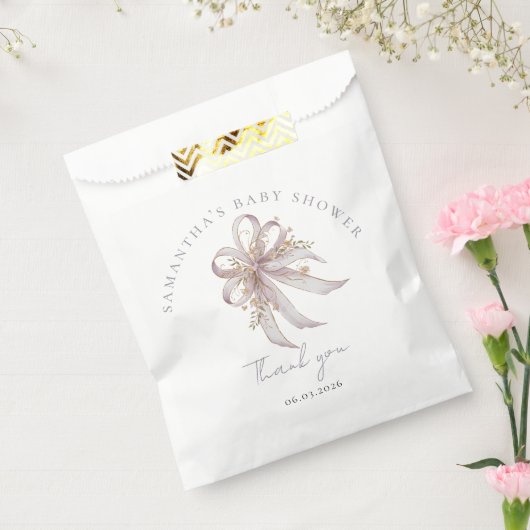 Coquette purple bow baby shower  bedankzakje (Gezegeld)