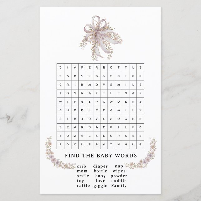 Coquette purple bow baby shower game (Voorkant)