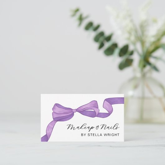 Coquette Purple Bow Beauty QR Code Visitekaartje (Staand voorkant)