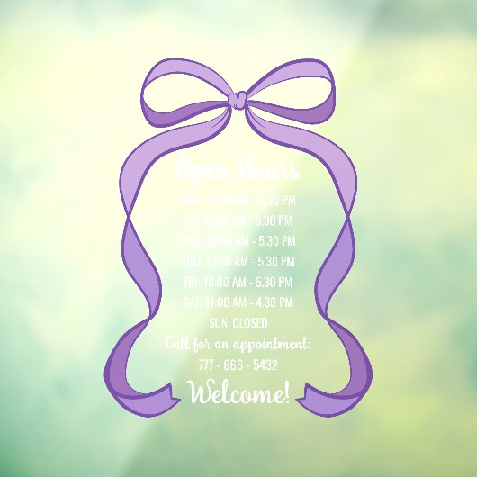 Coquette Purple Bow Small Business Open Hours Raamsticker (Vel 3)