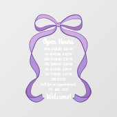 Coquette Purple Bow Small Business Open Hours Raamsticker (Vel)