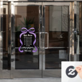 Coquette Purple Bow Small Business Open Hours Raamsticker (Kantoordeur)